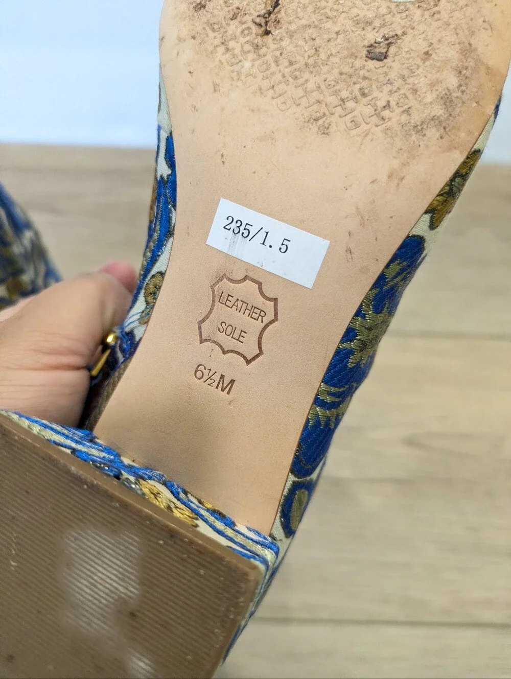 Tory Burch Shelby Brocade Ankle Boots 6.5 Blue Gold Floral Embroidered Victorian